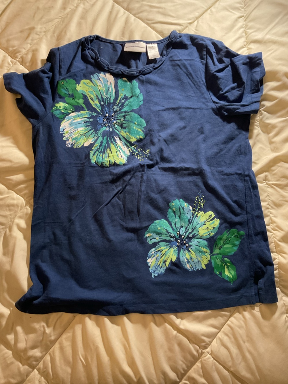 Alfred Dunner Navy Blue Girls Floral Tee